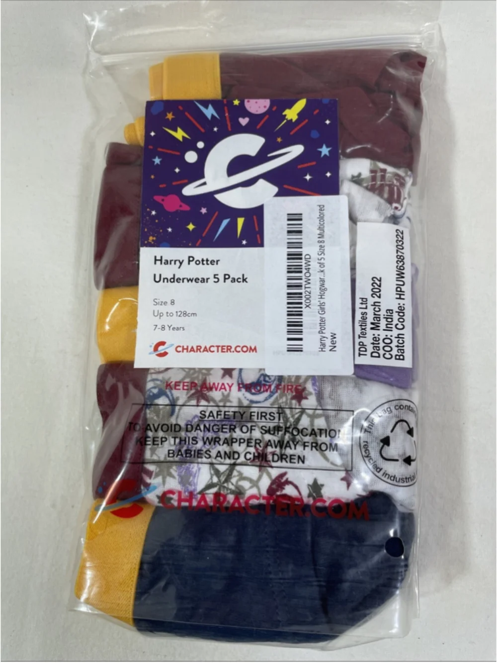 NEW Harry Potter Girls Hogwarts Gryffindor Hipsters Underwear Cotton 5 Pack Sz 8